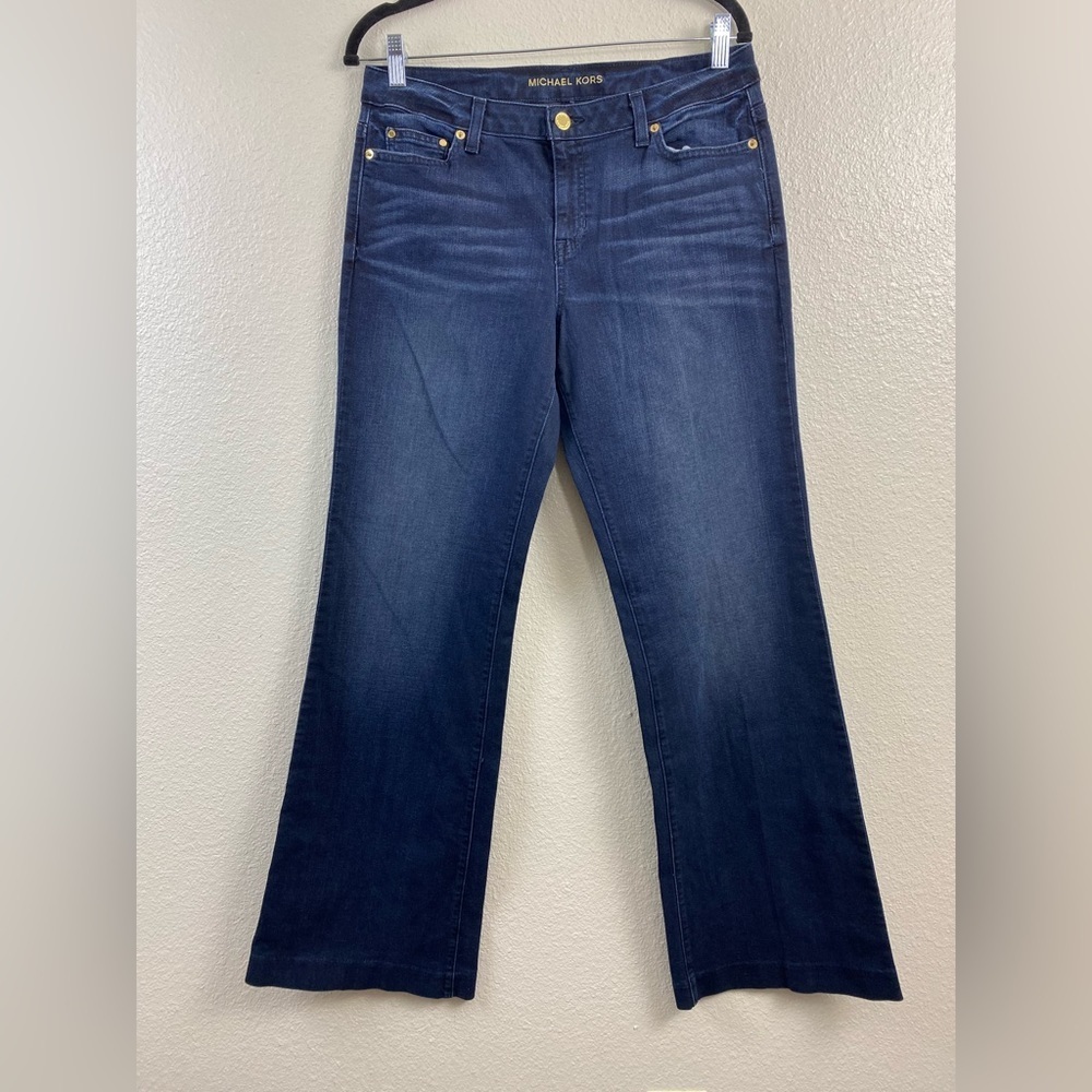 Michael Kors Dark Blue Flare Jeans with Gold Accents